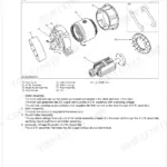 Kubota J106-STD to J324-STD generator exploded view showing stator, rotor, AVR, and brush holder assembly components.