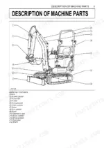 kubota-k008-3-excavator-operator-manual-ra028-8222-2-exploded-view-22.webp Kubota K008-3 excavator machine parts diagram with numbered labels for arm, bucket, dozer, boom, and operator seat.