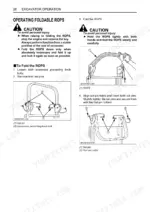 kubota-k008-3-excavator-operator-manual-ra028-8222-2-procedures-47.webp Kubota K008-3 excavator manual page showing step-by-step procedures for folding and securing the ROPS safety frame.
