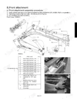 Kubota K008-3, U10-3 front attachment assembly procedure, hydraulic hose diagram, parts list, and installation photos.