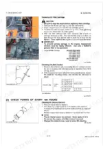 Kubota KJ-S130VX, KJ-S170FX, KJ-T130DX, KJ-T180VX, KJ-T230FX, KJ-T300, KJ-S130VX-AUS, KJ-S170FX-AUS, KJ-T130DX-AUS, KJ-T180VX-AUS, KJ-T230FX-AUS, KJ-S240-AUS, KJ-T300-AUS manual page for oil filter replacement, fan belt tension specs, and air cleaner cleaning.