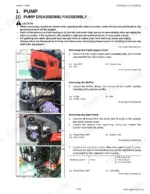 Kubota KX018-4 hydraulic pump disassembly and assembly procedures, including engine cover, muffler, and pump removal steps.