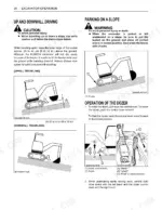 kubota-kx040-4-excavator-operator-manual-rd158-8121-3-maintenance-58.webp Kubota KX040-4 manual page showing slope driving, parking, and dozer blade operation control procedures.