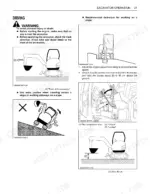 Kubota KX057-4, U55-4 excavator operation manual page showing driving safety, slope techniques, and pilot control lever.