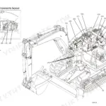 Kubota KX080-3 maintenance components layout diagram showing engine, hydraulic, and undercarriage parts with numbered key.