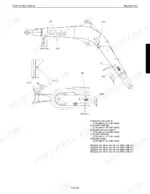 Kubota KX080-3 diagram showing boom and undercarriage safety label placement and measurement locations.