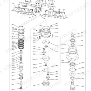 Kubota KX080-4 hydraulic swivel motor exploded view diagram showing disassembly and assembly component parts.