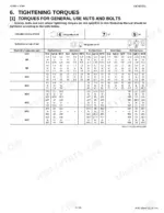 Kubota KX080-4 service manual table showing tightening torque specifications for general use nuts and bolts M6 to M20.