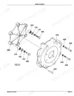Kubota KX101 exploded view diagram of the pump housing assembly showing bolts, washers, and mounting components.