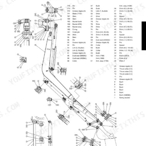 Kubota KX121-3, KX161-3 exploded view diagram of front attachment machine structure with numbered parts list.