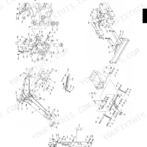 Kubota KX91-3, KX101-3 exploded view of front attachment components including boom, arm, bucket, and linkage parts.