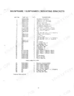 Kubota L1720 LOADER parts list for mainframe, subframes, and mounting brackets including hardware and decals.