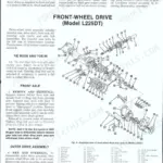 Kubota L175, L210, L225, L225DT, L260 shop manual exploded view of front-wheel drive axle and steering gear procedures.