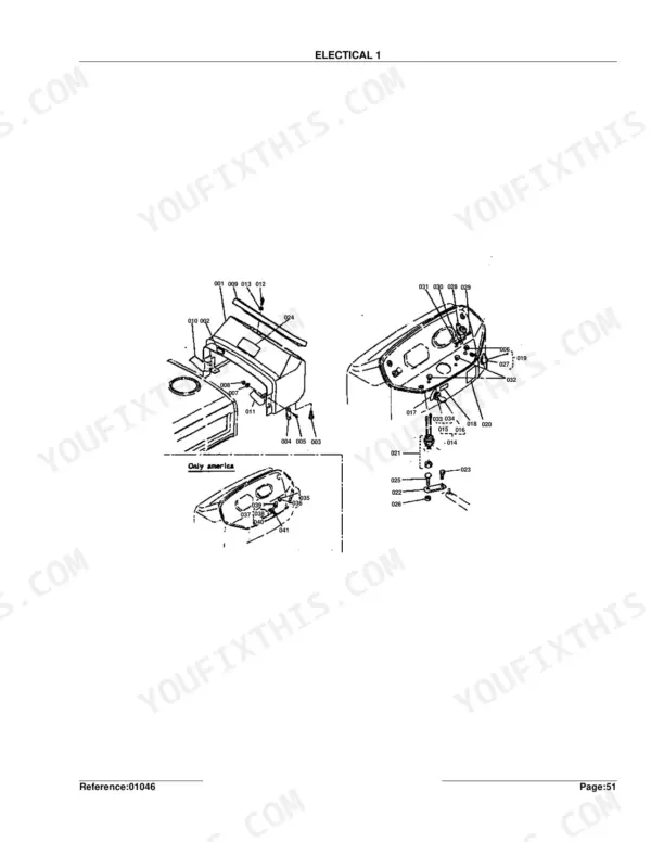 Kubota L185F electrical system exploded view showing instrument panel, gauges, and ignition switch components.