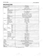 Kubota L2050 tractor specifications table including engine, capacities, traveling speeds, dimensions, and mechanical data.