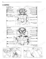 kubota-l2250-to-l3250-tractor-operator-manual-32430-1972-1-controls-20.webp Kubota L2250, L2550, L2850, L3250 operator controls diagram showing steering, gear levers, pedals, and hitch adjustments.