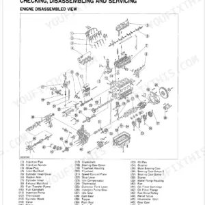 Kubota L2250, L2550(GST), L2850(GST), L3250 engine exploded view diagram showing components like cylinder head, block, and oil pan.