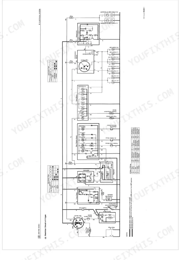 Kubota L2250, L2550(GST), L2850(GST), L3250 electrical system wiring diagram showing switches, fuses, and sensors.