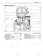 Kubota L2350 operator manual diagram showing foot and hand controls, pedals, and gear shift levers with numbered index.