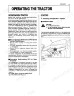 Kubota L2350 operator manual page on tractor break-in procedures and seat adjustment diagram with lock pin details.