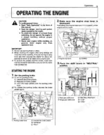 Kubota L2350 engine starting procedure, parking brake, and gear shift lever operation diagrams.