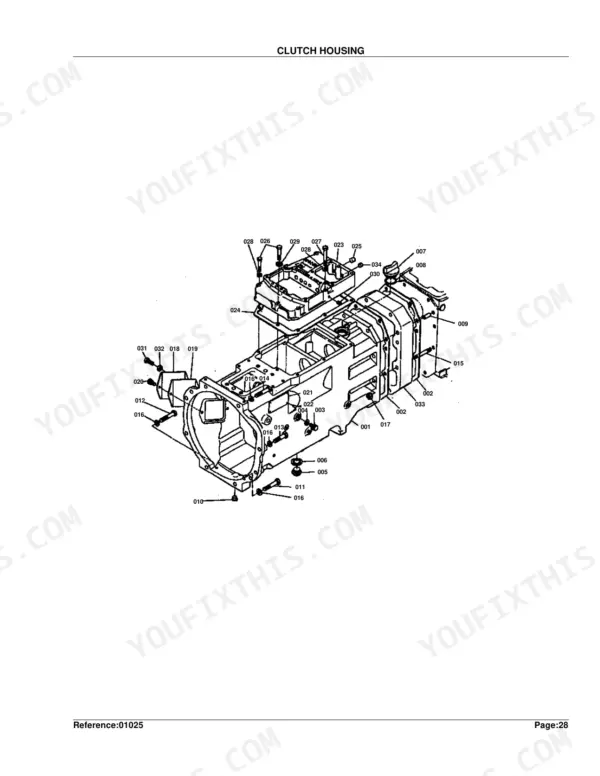 Kubota L245DT exploded view diagram of the clutch housing assembly with numbered parts and fasteners.
