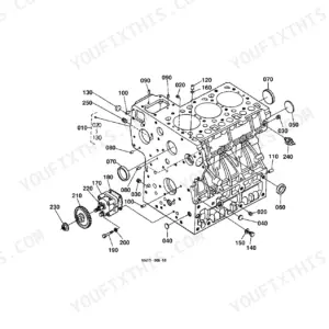 Kubota L2500DT crankcase exploded view diagram showing engine block, oil pump, and numbered component parts.