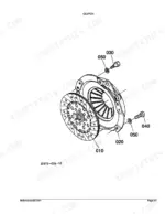 kubota-l2500f-tractor-parts-catalog-drivetrain-parts-95.webp Kubota L2500F exploded view diagram of the clutch assembly, showing the clutch disc, pressure plate, and mounting bolts.