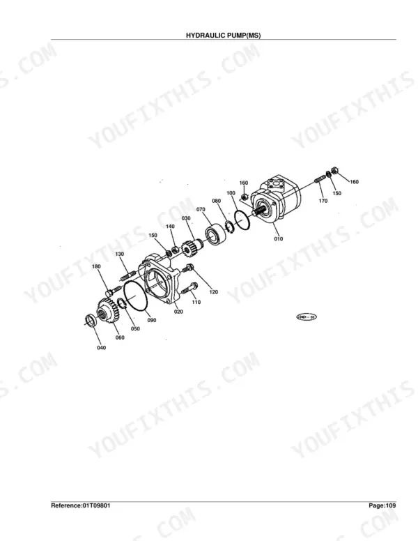 Kubota L2550DT exploded view diagram of the hydraulic pump assembly with numbered components and seals.