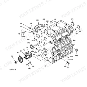 Kubota L2600DT exploded view diagram of the engine crankcase assembly with oil pump and various plugs.