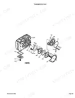 Kubota L275 transmission case exploded view diagram showing housing, gears, plates, and linkage components.