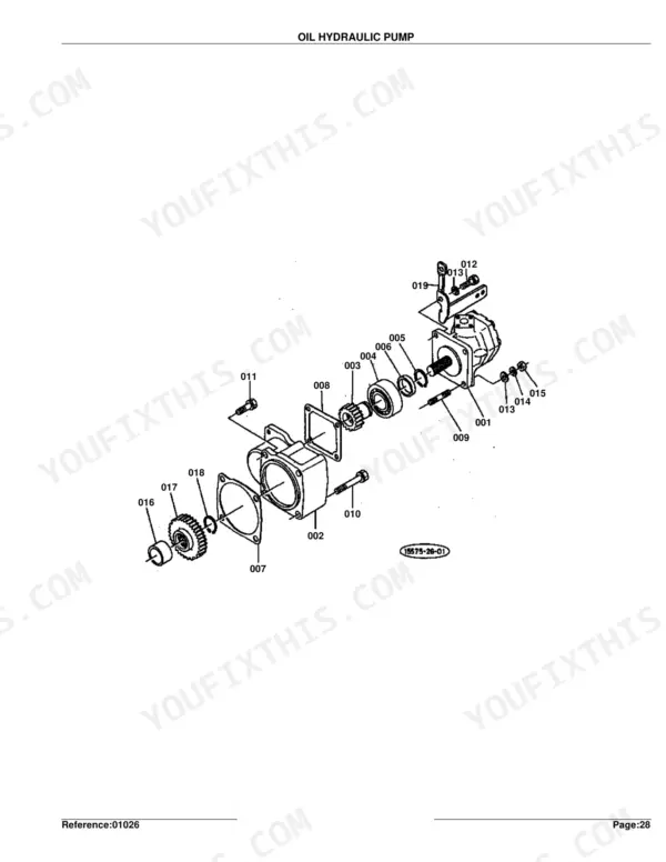 Kubota L275 oil hydraulic pump exploded view diagram showing gear, housing, and assembly components.