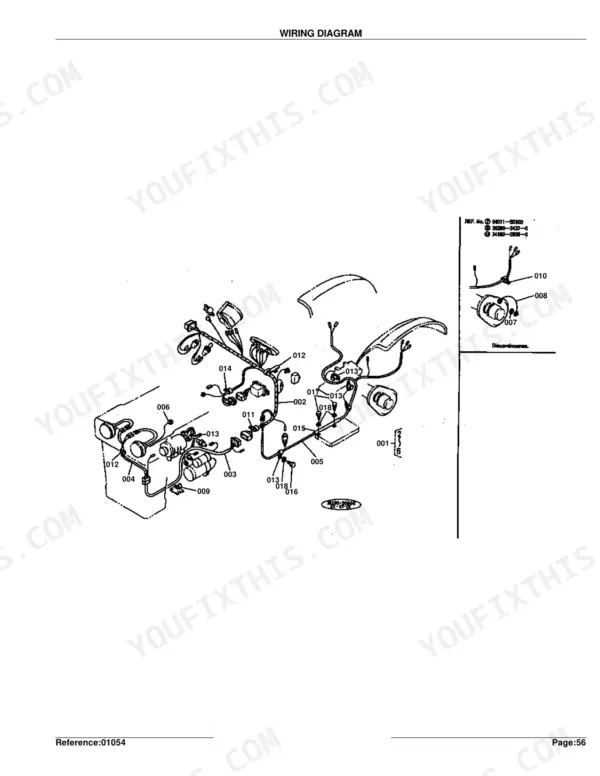 Kubota L275 wiring diagram showing electrical harness routing, connectors, and lighting components with reference numbers.