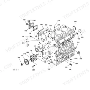 Kubota L2800DT/HST exploded view diagram of the engine crankcase, oil pump, and associated plugs and seals.