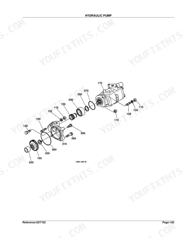 Kubota L2900F exploded view diagram of the hydraulic pump assembly showing gears, seals, and housing components.