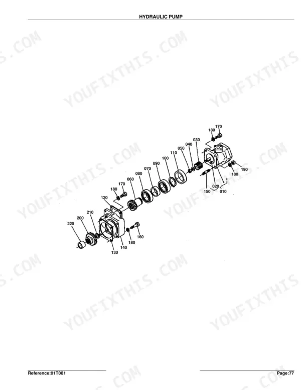 Kubota L295DT hydraulic pump exploded view diagram showing gears, bearings, housing, and assembly components.