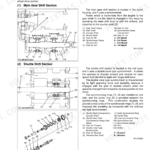 Kubota L3130, L3430, L3830, L4630, L5030 transmission power train diagrams for main and shuttle gear shift sections.
