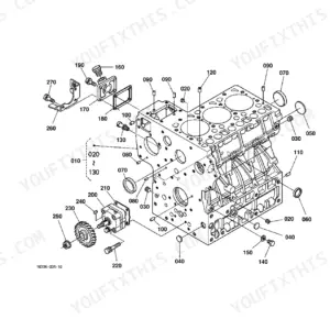 Kubota L3130DT, L3130GST, L3130HST crankcase exploded view diagram showing engine block, oil pump, and components.