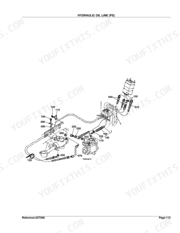 Kubota L3300DT-GST exploded view diagram of the power steering hydraulic oil lines and component connections.