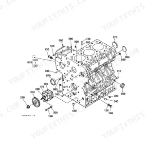 Kubota L3410DT, L3410GST, L3410HST crankcase exploded view diagram showing engine block, oil pump, and components.