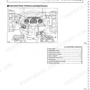 Kubota L35 instrument panel and controls diagram with numbered key for switches, gauges, and engine stop knob.