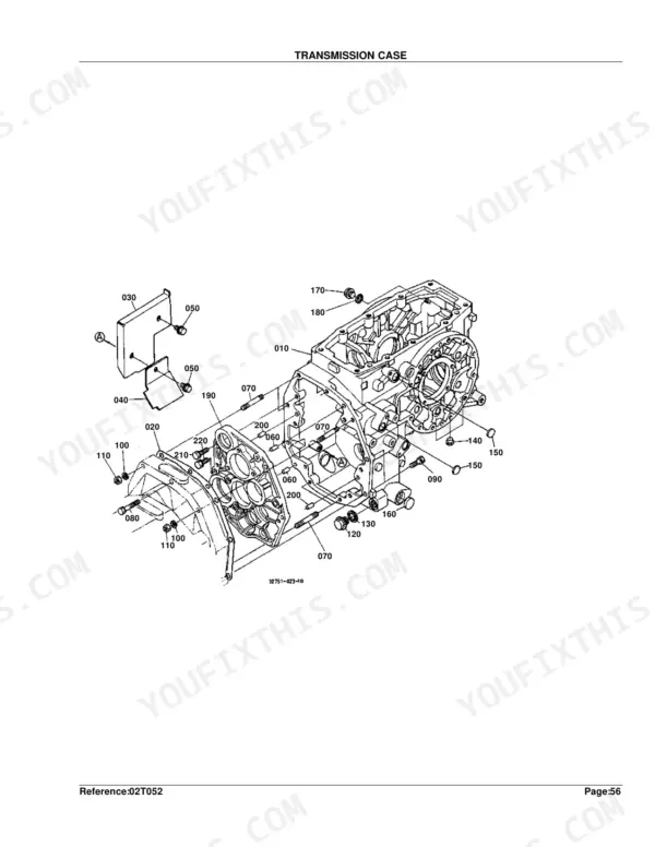 Kubota L35 exploded view diagram of the transmission case assembly with numbered component parts list.