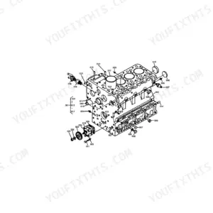 Kubota L355SS exploded view diagram of the engine crankcase assembly showing numbered components and oil pump.