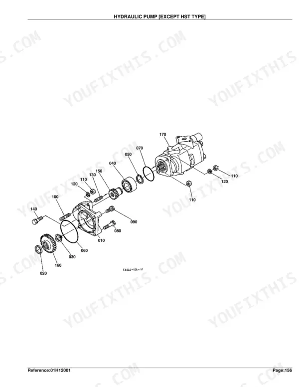 Kubota L3710DT, L3710GST, L3710HST exploded view diagram of the hydraulic pump assembly, excluding HST type models.