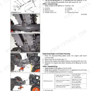 Kubota L39, TL1000, BT1000 propeller shaft removal and engine to clutch housing separation procedures and torque specs.
