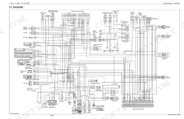 Kubota L39, TL1000, BT1000 electrical system wiring diagram showing sensors, switches, ECU, and lighting circuits.