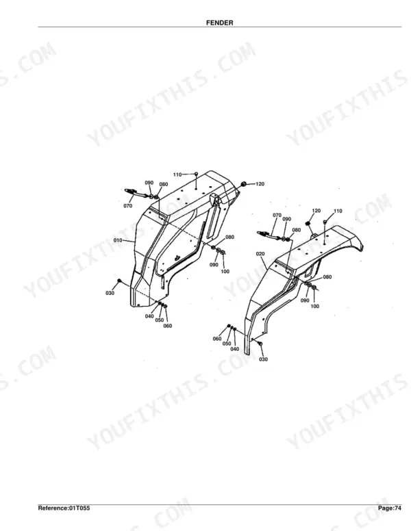 Kubota L4150DT exploded view diagram of left and right fender assembly components with numbered hardware parts.