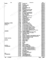 Kubota L4150DT parts list table showing engine, clutch, steering, chassis, and transmission component part numbers.