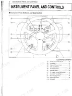 Kubota L4400 instrument panel and controls diagram showing gauges, switches, and indicator lamps with numbered key.