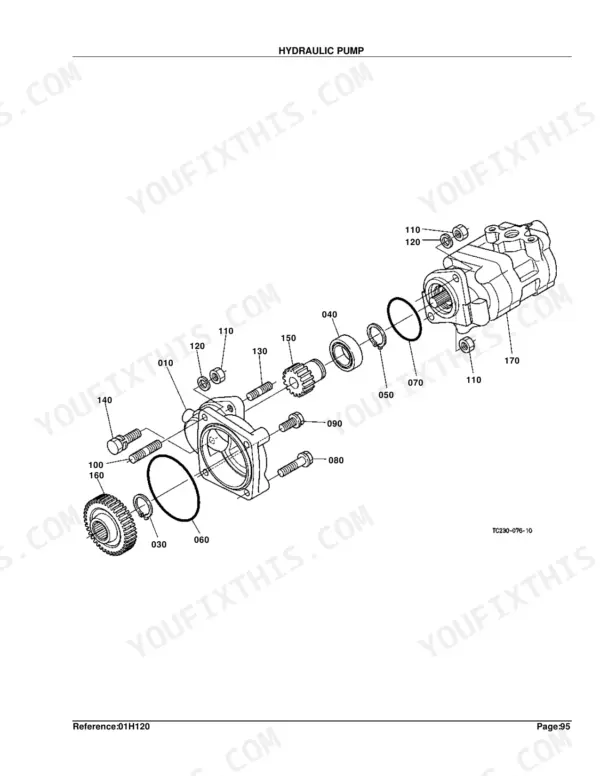 Kubota L4400DT exploded view diagram of the hydraulic pump assembly showing gears, bearings, and seals.